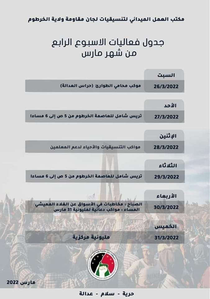 تنسيقيات لجان المقاومة الخرطوم تعلن جدول تصعيدي جديد والعودة للمتاريس