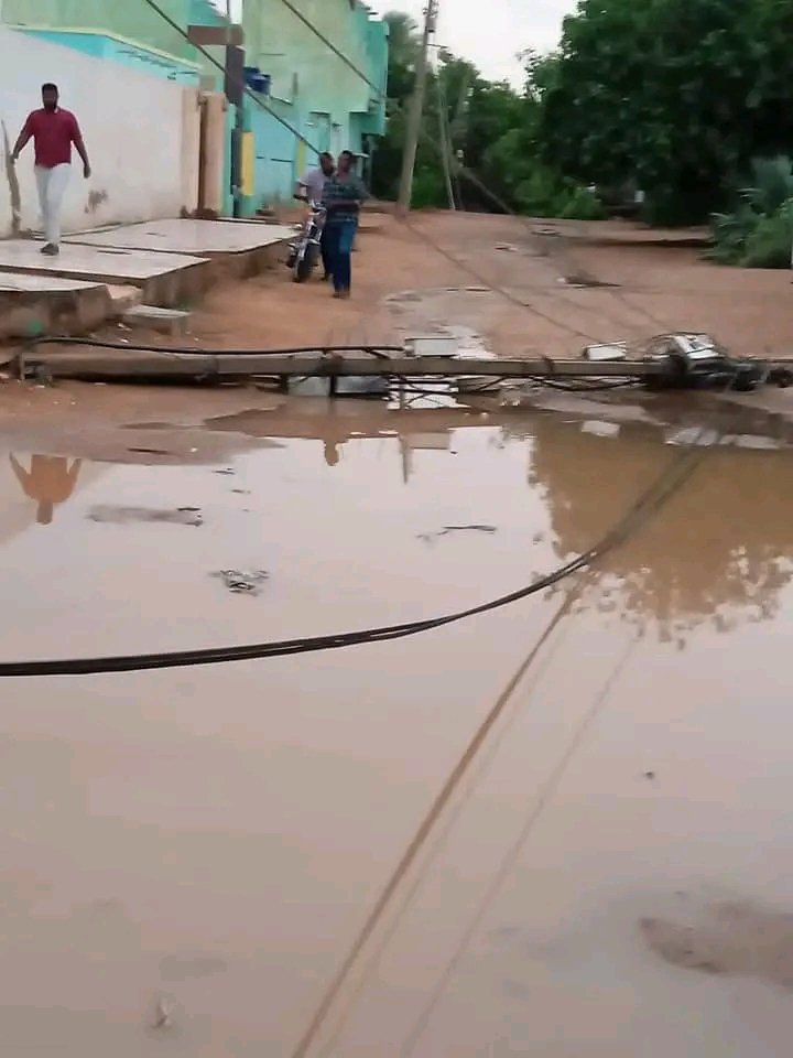 بالصور .. سقوط حاوية من جسر بالخرطوم واعمدة إنارة واسلاك كهربائية وأمطار ورياح تقتلع أشجار ضخمة ولوحات إعلانية بالشوارع ومحلات بسوق الخرطوم 2